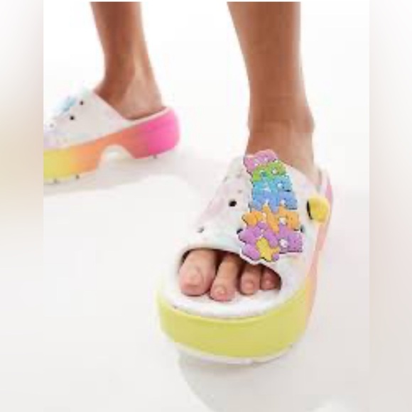 CROCS Shoes - Crocs Care Bears Stomp Slides Sandals 210108 White M8 W10 Chunky Platform NWT
